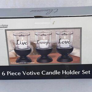 True Living Essentials 6 Piece Votive Candle Holder Set Live Laugh Love NIB
